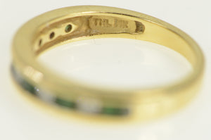 14K Diamond Emerald Vintage Wedding Band Ring Yellow Gold