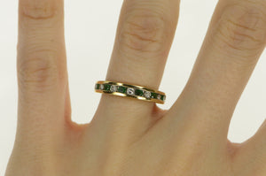 14K Diamond Emerald Vintage Wedding Band Ring Yellow Gold