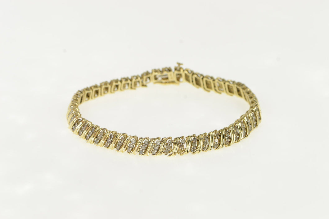 10K 1.32 Ctw Diamond Wavy Striped Tennis Bracelet 7.25