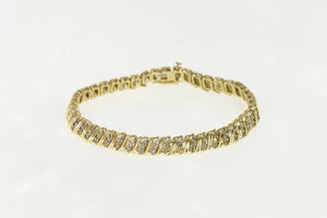 10K 1.32 Ctw Diamond Wavy Striped Tennis Bracelet 7.25" Yellow Gold