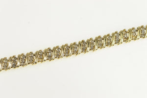 10K 1.32 Ctw Diamond Wavy Striped Tennis Bracelet 7.25" Yellow Gold