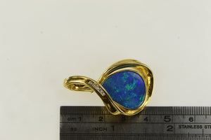 14K Natural Black Opal Diamond Loop Statement Pendant Yellow Gold