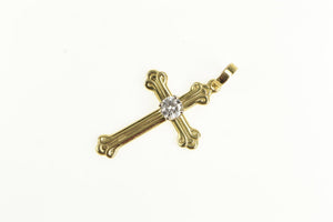 14K 0.60 Ct Diamond Ornate Cross Christian Pendant Yellow Gold