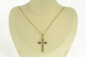 14K 0.60 Ct Diamond Ornate Cross Christian Pendant Yellow Gold