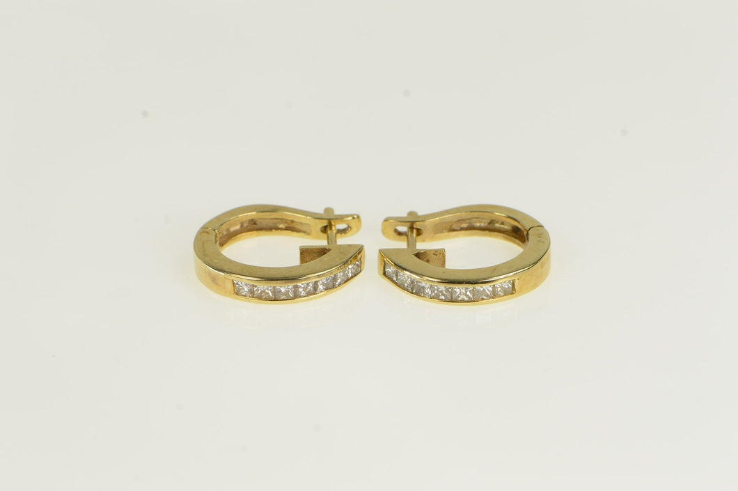 14K 0.80 Ctw Princess Diamond Oval Hoop Earrings Yellow Gold