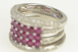 18K 2.50 Ctw Natural Ruby Diamond Cluster Layer Ring White Gold