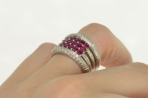 18K 2.50 Ctw Natural Ruby Diamond Cluster Layer Ring White Gold