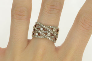 14K 1.00 Ctw Diamond Criss Cross Layered Band Ring White Gold