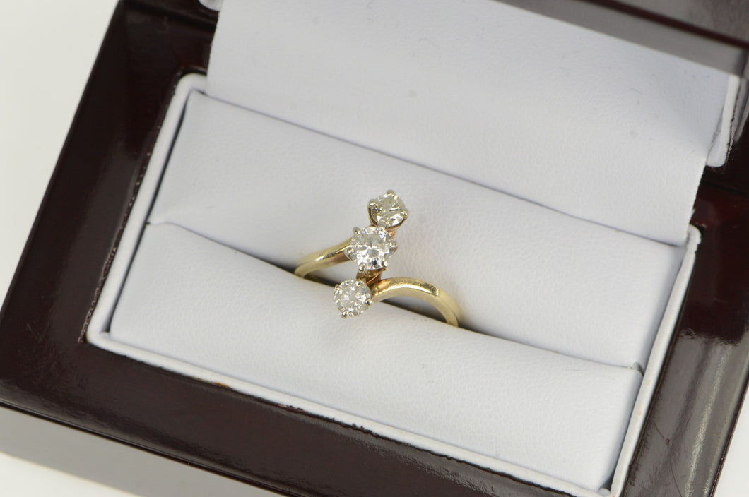 14K 0.78 Ctw 1950's Diamond Bypass Engagement Ring Yellow Gold