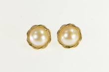 Load image into Gallery viewer, 14K 12.3mm Pearl Twist Trim Vintage Stud Earrings Yellow Gold