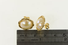 Load image into Gallery viewer, 14K 12.3mm Pearl Twist Trim Vintage Stud Earrings Yellow Gold