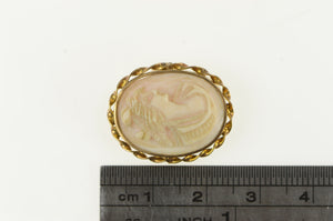 14K Vintage Carved Shell Cameo Statement Pendant/Pin Yellow Gold