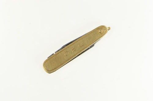 14K J C W Monogram Pocket Vintage Utility Knife Pendant Yellow Gold