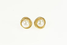 Load image into Gallery viewer, 14K 6.2mm Vintage Pearl Twist Trim Stud Earrings Yellow Gold