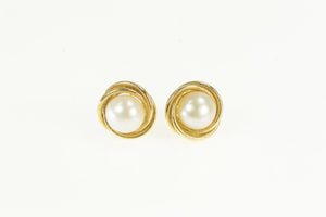 14K 6.2mm Vintage Pearl Twist Trim Stud Earrings Yellow Gold