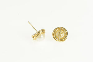 14K 6.2mm Vintage Pearl Twist Trim Stud Earrings Yellow Gold