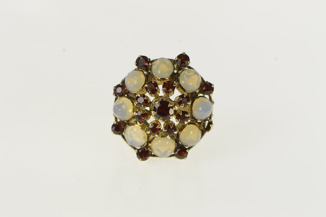 14K 1960's Garnet Opal Domed Ornate Cocktail Ring Yellow Gold