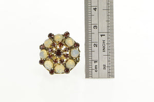 14K 1960's Garnet Opal Domed Ornate Cocktail Ring Yellow Gold