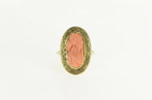 Load image into Gallery viewer, 14K Victorian Coral Carved Cameo Engraved Oval Ring Yellow Gold