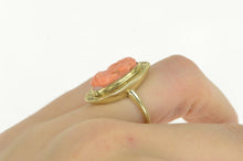 Load image into Gallery viewer, 14K Victorian Coral Carved Cameo Engraved Oval Ring Yellow Gold