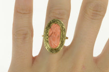 Load image into Gallery viewer, 14K Victorian Coral Carved Cameo Engraved Oval Ring Yellow Gold