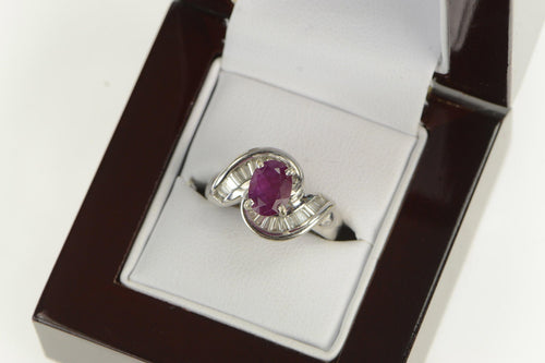 18K 2.60 Ctw Natural Ruby Baguette F, VS Diamond Ring White Gold
