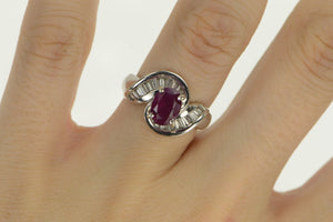 18K 2.60 Ctw Natural Ruby Baguette F, VS Diamond Ring White Gold