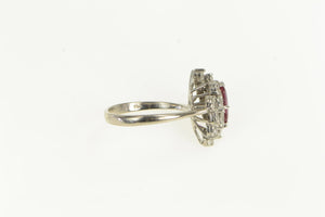 18K Marquise Ruby Diamond Halo Cluster Vintage Ring White Gold