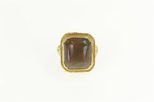 Load image into Gallery viewer, 14K Art Deco Brown Agate Cabochon Ornate Filigree Ring Yellow Gold