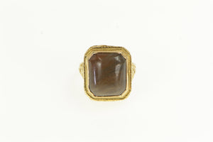 14K Art Deco Brown Agate Cabochon Ornate Filigree Ring Yellow Gold