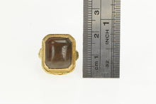 Load image into Gallery viewer, 14K Art Deco Brown Agate Cabochon Ornate Filigree Ring Yellow Gold