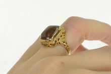 Load image into Gallery viewer, 14K Art Deco Brown Agate Cabochon Ornate Filigree Ring Yellow Gold