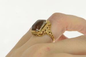 14K Art Deco Brown Agate Cabochon Ornate Filigree Ring Yellow Gold