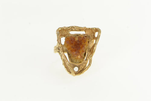 14K Ornate Citrine Geode Raw Cluster Cocktail Ring Yellow Gold