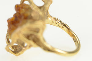 14K Ornate Citrine Geode Raw Cluster Cocktail Ring Yellow Gold