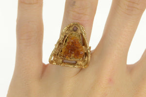 14K Ornate Citrine Geode Raw Cluster Cocktail Ring Yellow Gold