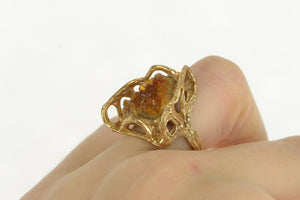 14K Ornate Citrine Geode Raw Cluster Cocktail Ring Yellow Gold