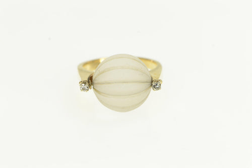 14K Puffy Camphor Glass Diamond Accent Cocktail Ring Yellow Gold