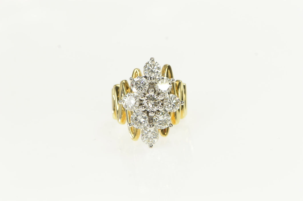 14K 3.50 Ctw Diamond Cluster Zig Zag Statement Ring Yellow Gold