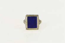 Load image into Gallery viewer, 18K Art Deco Lapis Lazuli Filigree Squared Ring White Gold