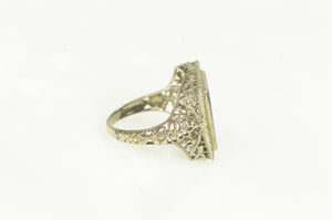 18K Art Deco Lapis Lazuli Filigree Squared Ring White Gold