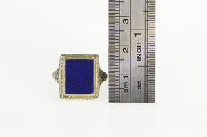 18K Art Deco Lapis Lazuli Filigree Squared Ring White Gold