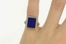 Load image into Gallery viewer, 18K Art Deco Lapis Lazuli Filigree Squared Ring White Gold