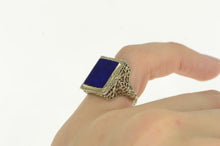 Load image into Gallery viewer, 18K Art Deco Lapis Lazuli Filigree Squared Ring White Gold