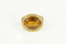 Load image into Gallery viewer, 18K Oval Citrine Diamond Halo Elaborate Textured Ring Yellow Gold