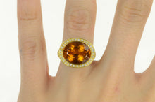 Load image into Gallery viewer, 18K Oval Citrine Diamond Halo Elaborate Textured Ring Yellow Gold