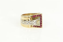 Load image into Gallery viewer, 14K Art Deco Diamond Sapphire Ruby Buckle Ring Yellow Gold