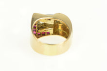 Load image into Gallery viewer, 14K Art Deco Diamond Sapphire Ruby Buckle Ring Yellow Gold