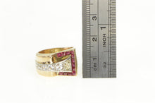 Load image into Gallery viewer, 14K Art Deco Diamond Sapphire Ruby Buckle Ring Yellow Gold