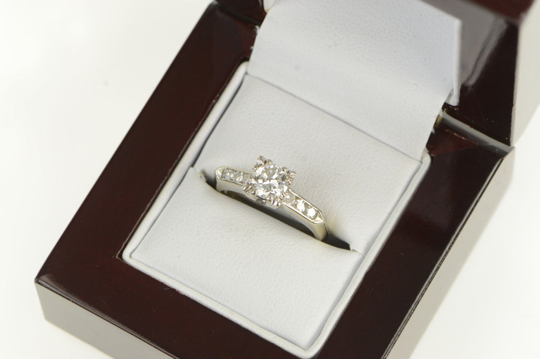 14K 1950's 0.80 Ctw Diamond Engagement Ring White Gold